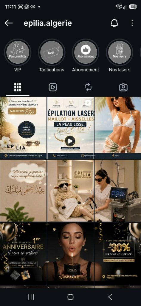 Aperçu des publications Instagram EPILIA conçues par Aktin
