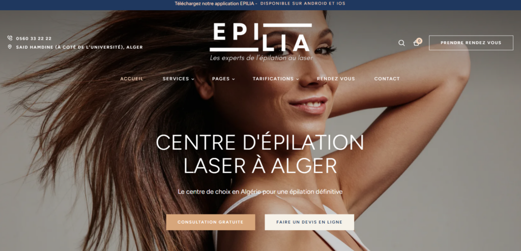Capture du site web du centre EPILIA réalisé par Aktin